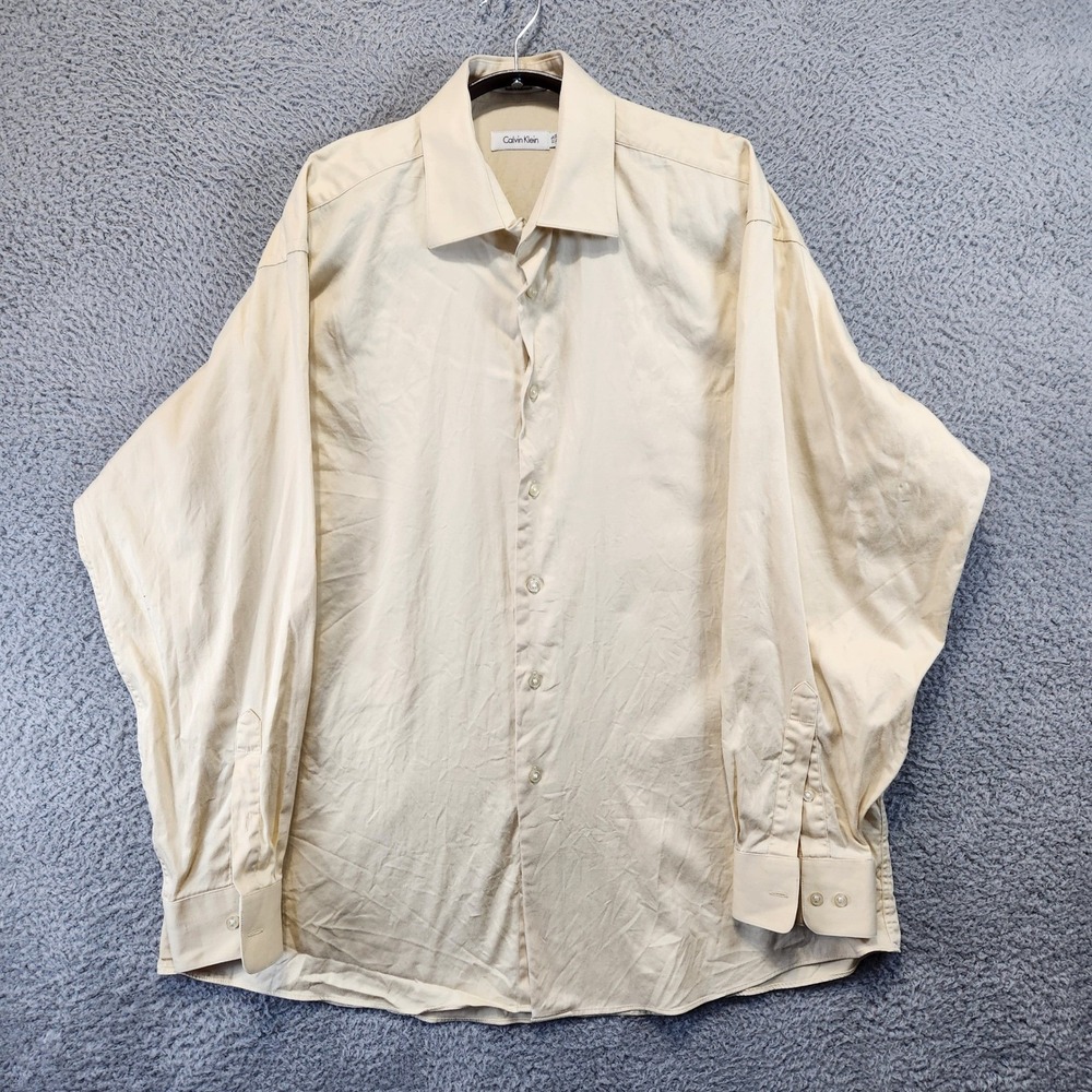 Calvin Klein  Button-Down Dress Shirt Men's Size 17½ 34/35 Cream Business Casual
